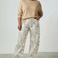 Beige and gray abstract patterned plus size high rise barrel jeans
