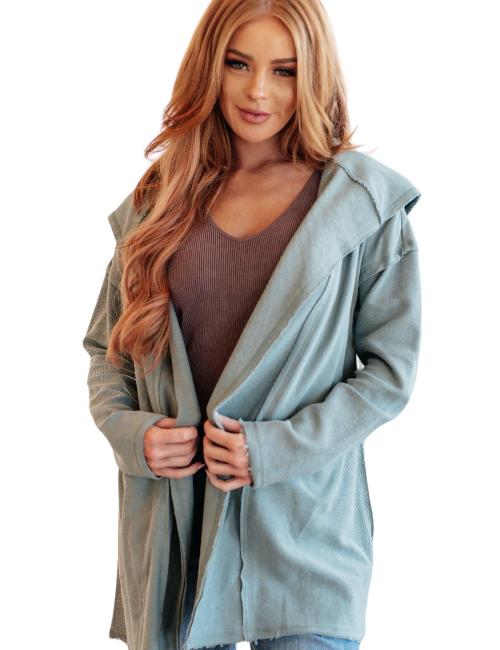 Please Proceed Hooded Cardigan Sage Cardigans