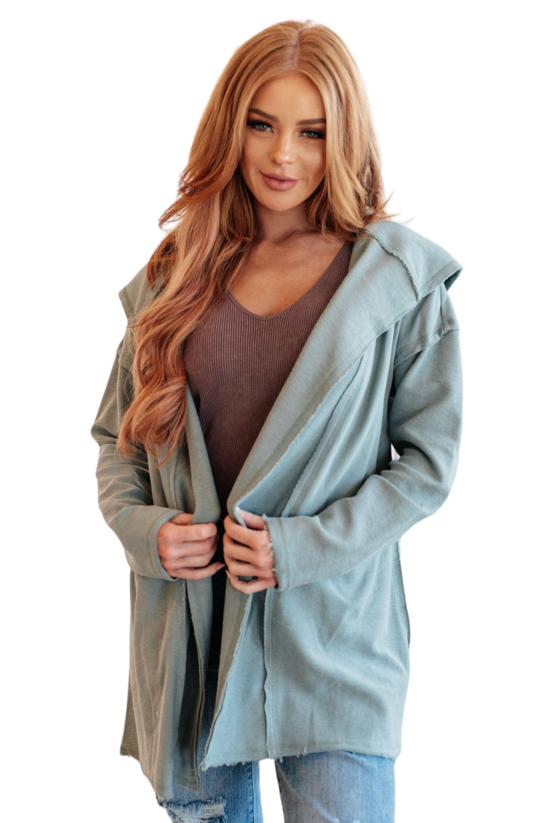 Please Proceed Hooded Cardigan Sage Cardigans