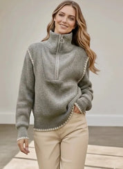 Daverri Fashions High Neck Half Zip Sweater