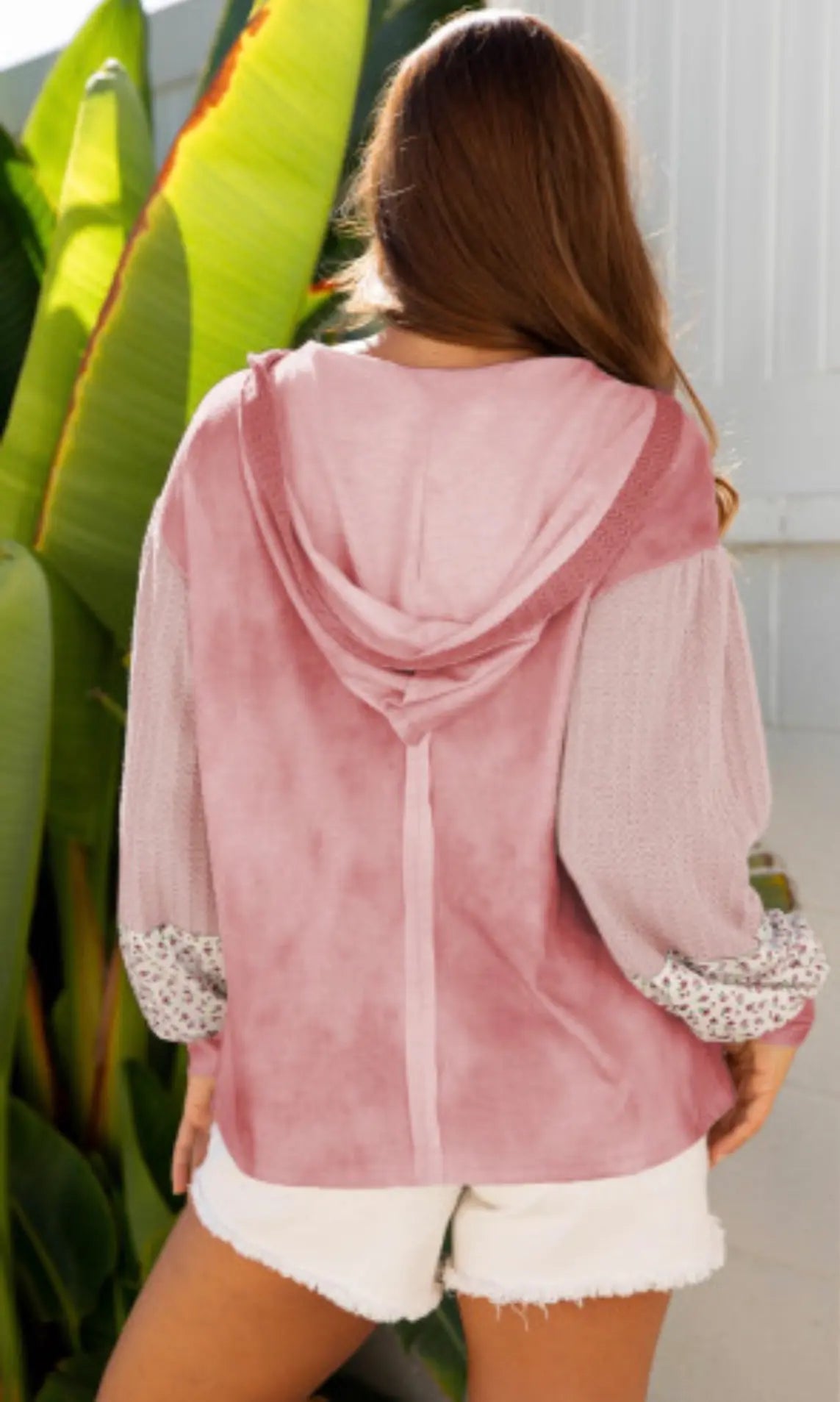 Floral Patch V-Neck Hooded Sweatshirt