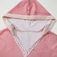 Pink floral-trimmed v-neck hooded sweatshirt in soft corduroy