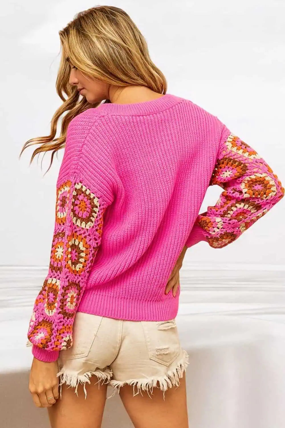 BiBi V-Neck Crochet Long Sleeve Sweater Sweaters