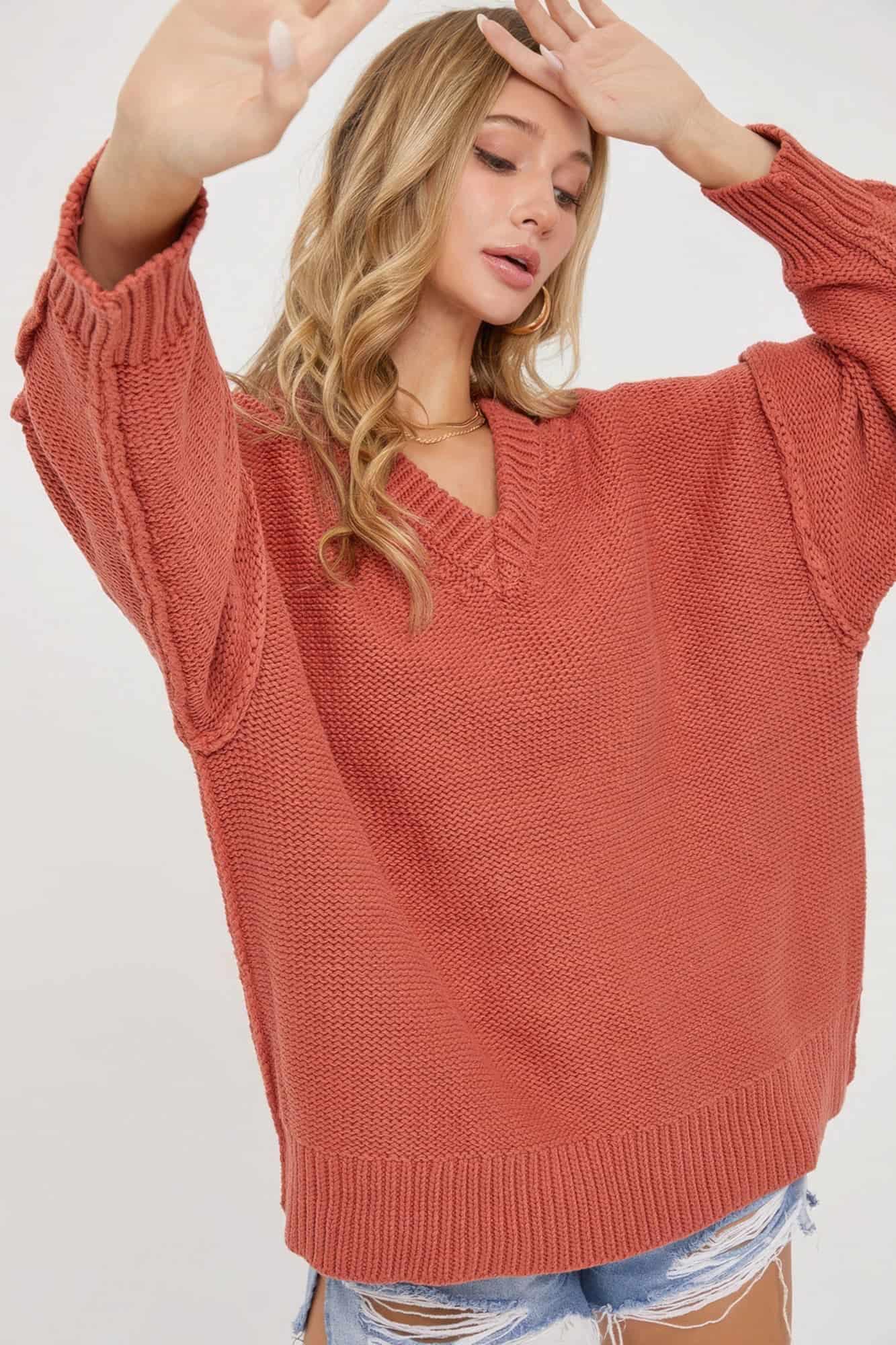 V Neck Oversized Chunky Knit Sweater Sweaters
