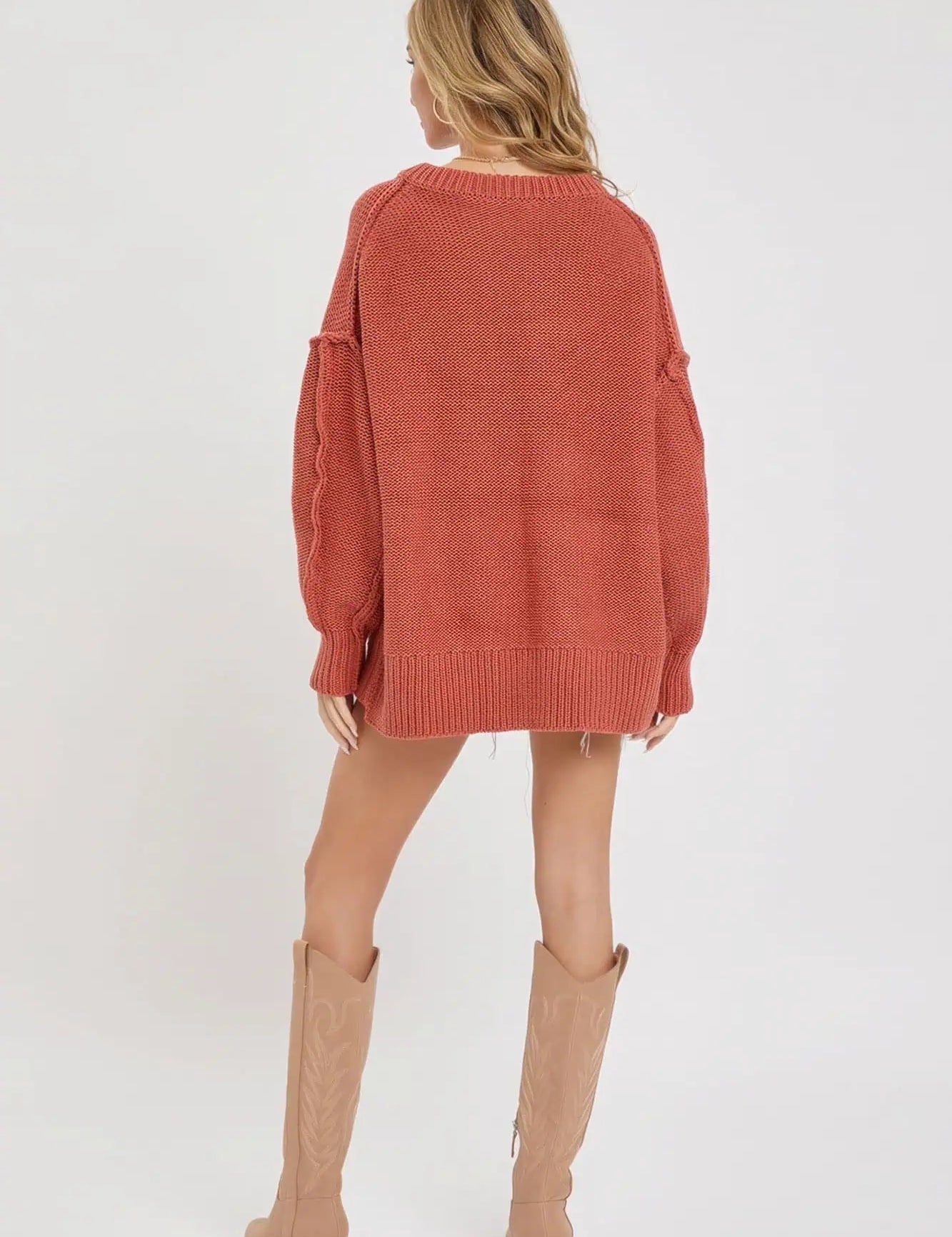 V Neck Oversized Chunky Knit Sweater Tops