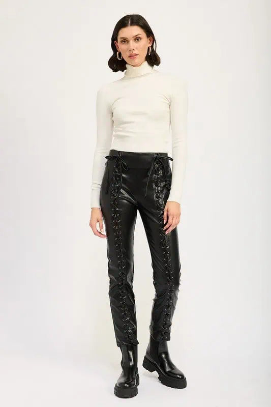 Lace Up Vegan Leather Pants Pants