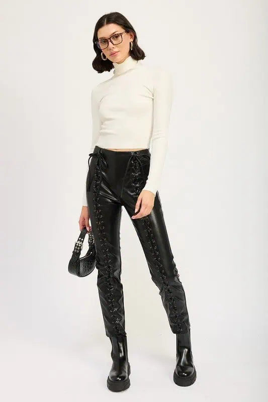 Lace Up Vegan Leather Pants Leather Pants