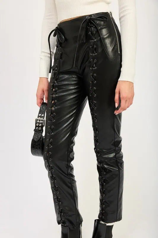 Lace Up Vegan Leather Pants Leather Pants