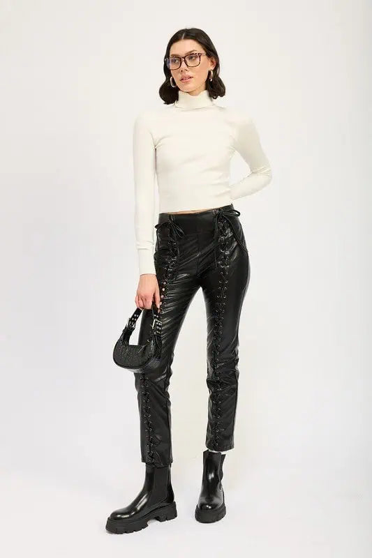 Lace Up Vegan Leather Pants Leather Pants