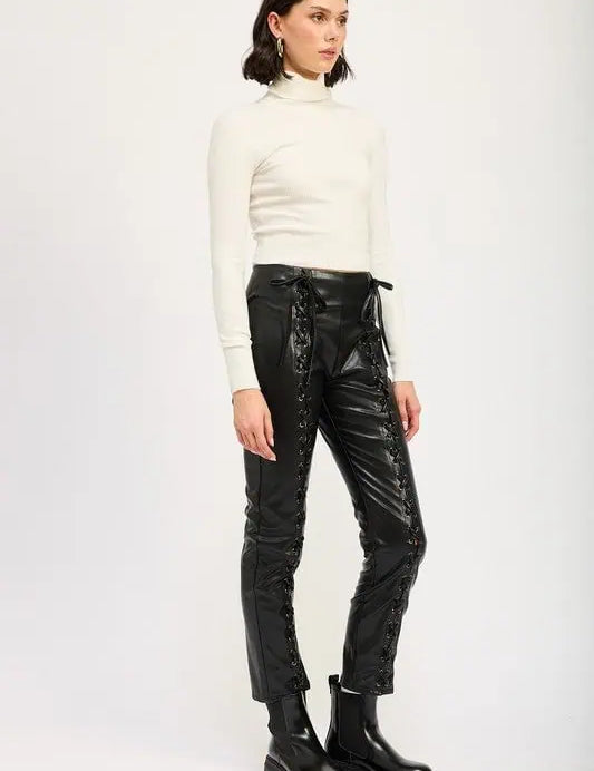 Lace Up Vegan Leather Pants Leather Pants