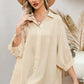 Beige oversized womens 3/4 sleeve button-up shirt