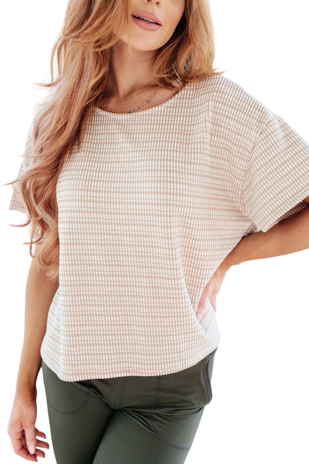 Textured Boxy Top in Taupe Tops