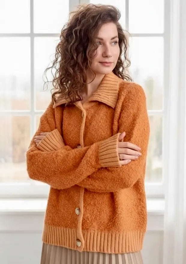 Daverri Fashions Collared Neck Button Down Long Sleeve Cardigan