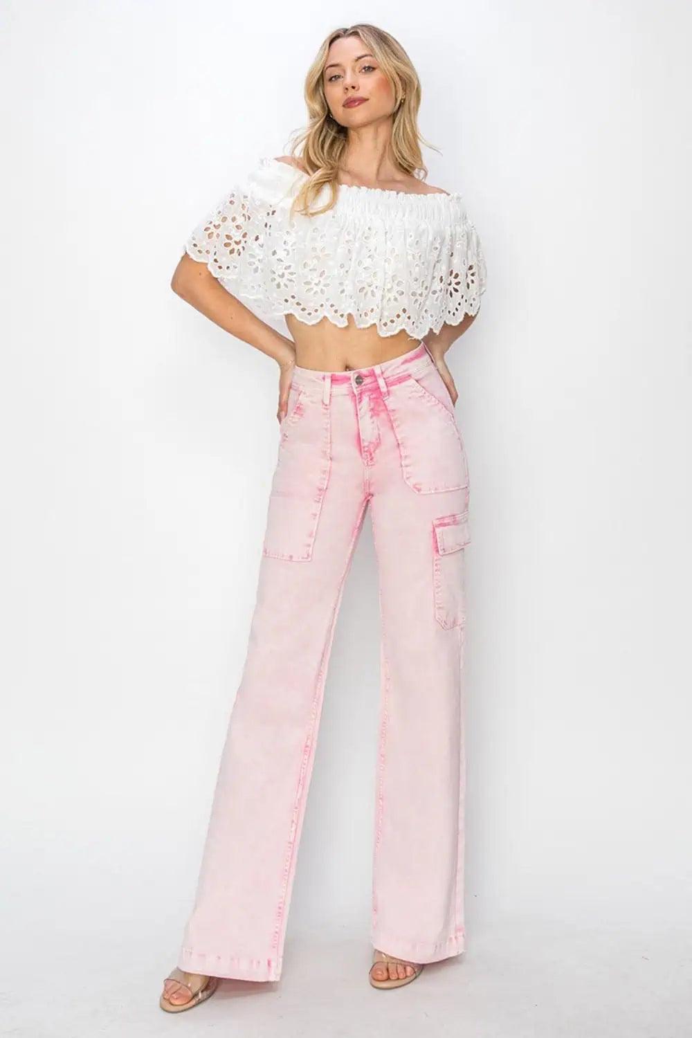 RISEN High Rise Cargo Pocket Jeans Plus Size Jeans