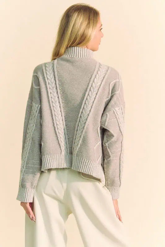 Davi & Dani Cable-Knit Turtleneck Dropped Shoulder Sweater Sweaters