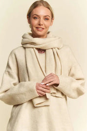 Davi & Dani V-Neck Dropped Shoulder Sweater with Scarf Sweaters