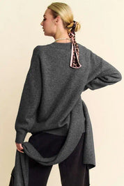 Davi & Dani V-Neck Dropped Shoulder Sweater with Scarf Set Sweaters