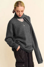 Davi & Dani V-Neck Dropped Shoulder Sweater with Scarf Set Sweaters