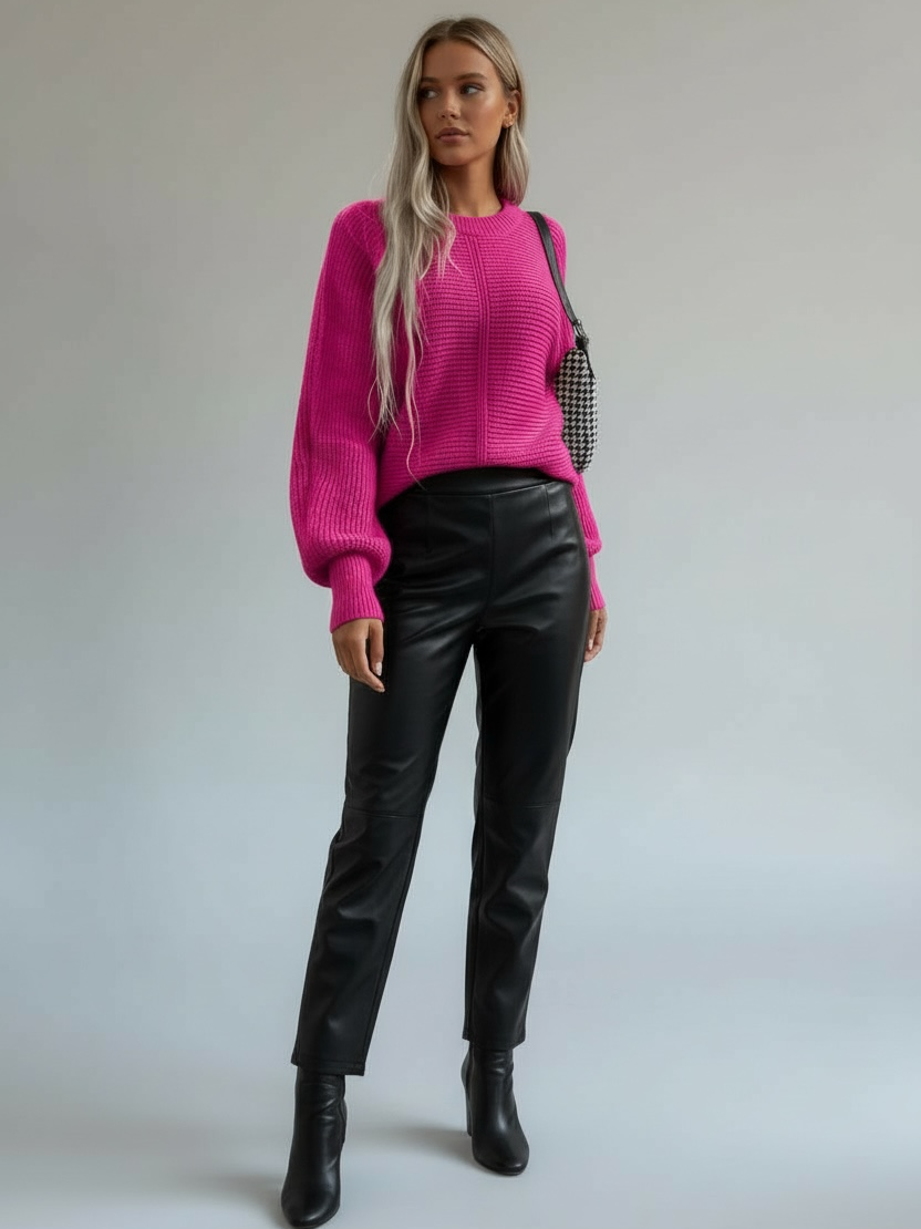 Daverri Fashions Horizontal Ribbing Round Neck Sweater