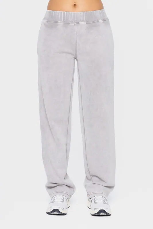 Mono B Elastic Waist Fleece Pants with Pockets Lounge Pants