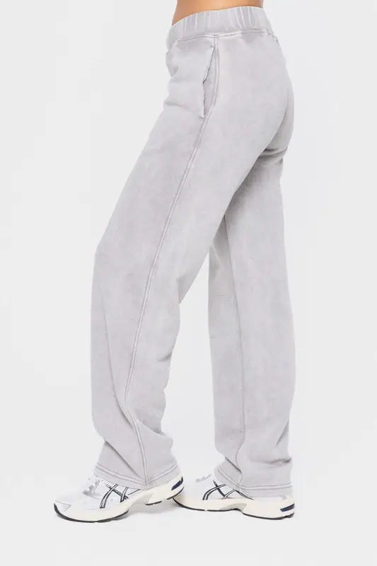 Mono B Elastic Waist Fleece Pants with Pockets Lounge Pants