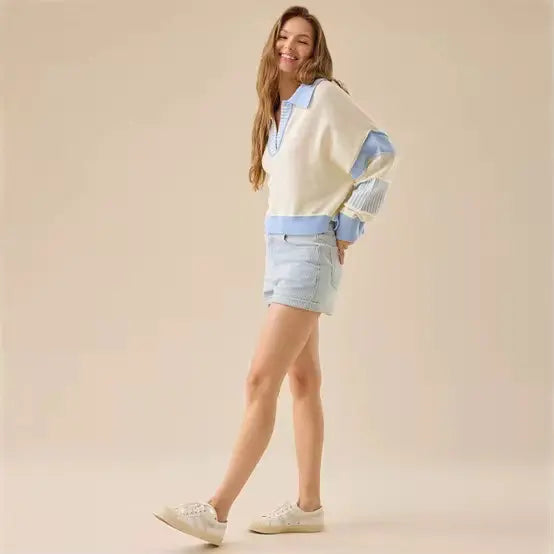 Daverri Fashions Color Block Dropped Shoulder Sweater