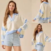 Daverri Fashions Color Block Dropped Shoulder Sweater