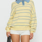Women’s long sleeve yellow blue striped polo collar knit sweater