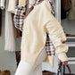 Cream-colored Daverri Fashions hoodie with plaid sleeves and thumbholes
