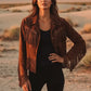 Brown faux suede fringe button-up jacket with flowing tassels