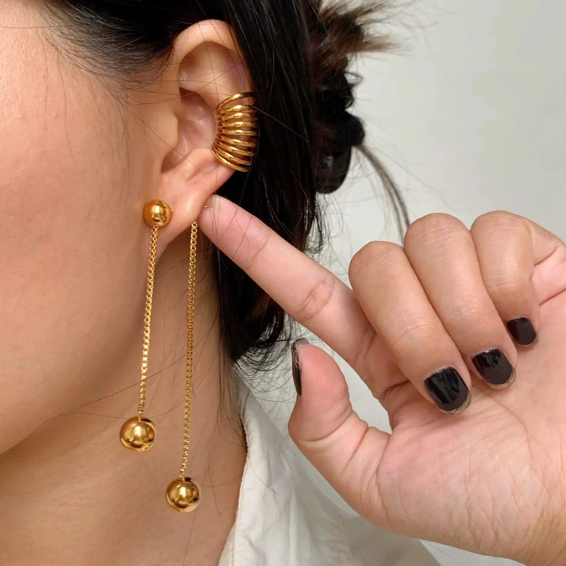 18K Gold-Plated Ball Drop Earrings - DAVERRI FASHIONS