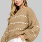 Cozy womens beige knit sweater with cream geometric patterns