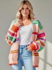 Women’s Open Front Striped Pattern Knit Oversize Cardigan
