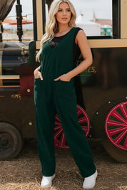 Women’s V Neck Patched Pocket Sleeveless Corduroy Jumpsuit
