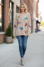 Animal Sequin Dropped Shoulder Sweatshirt | Sweatshirts Daverri Fashions
