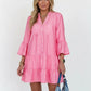Vibrant pink and white striped flare sleeve tiered flowy mini dress