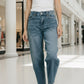 Judy Blue high-waisted medium blue denim jeans with relaxed straight-leg cut