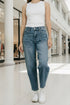 Judy Blue high-waisted medium blue denim jeans with relaxed straight-leg cut