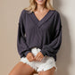 Double Take Exposed Seam Ribbed Textured V-Neck Long Sleeve T-Shirt
