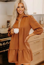 Ruffled Hem Zip Front Texture Dress