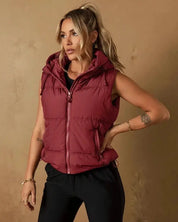 Drawstring Zip Up Hooded Vest Coat