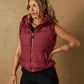 Maroon zip-up hooded puffer vest coat with drawstring