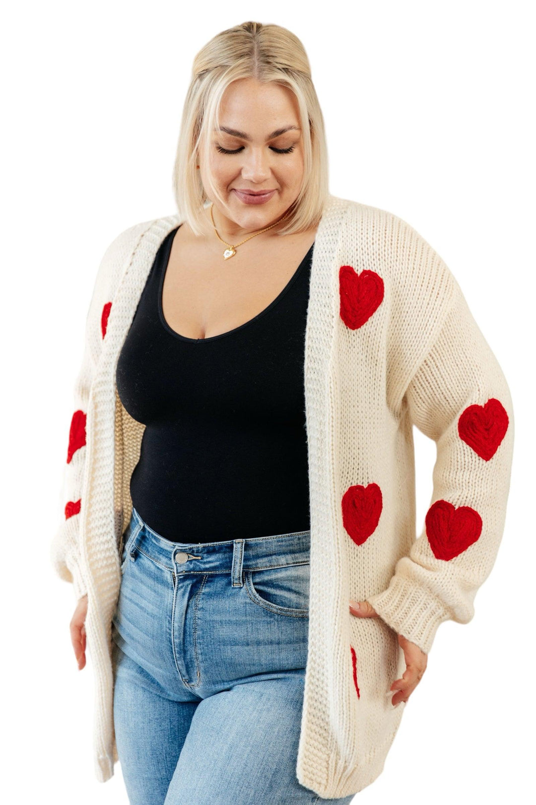 Plus Wrapped In Hearts Open Cardigan Sweaters