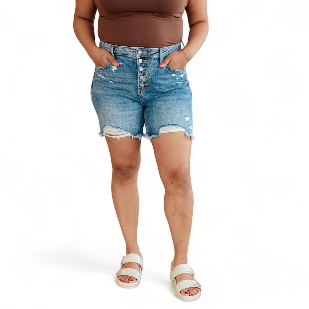 High Rise Button Fly Judy Blue Denim Cutoff Shorts 3XL Shorts