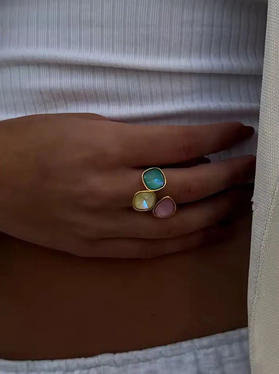 Triple Rhinestone Bypass Ring | Rings Daverri Fashions