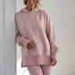 Dusty pink striped oversized hoodie with thumbholes and side slits