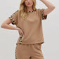 Beige leopard-print relaxed fit T-shirt with short sleeves and side pockets