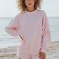 Soft pink oversized relaxed fit round neck sweatshirt and shorts set