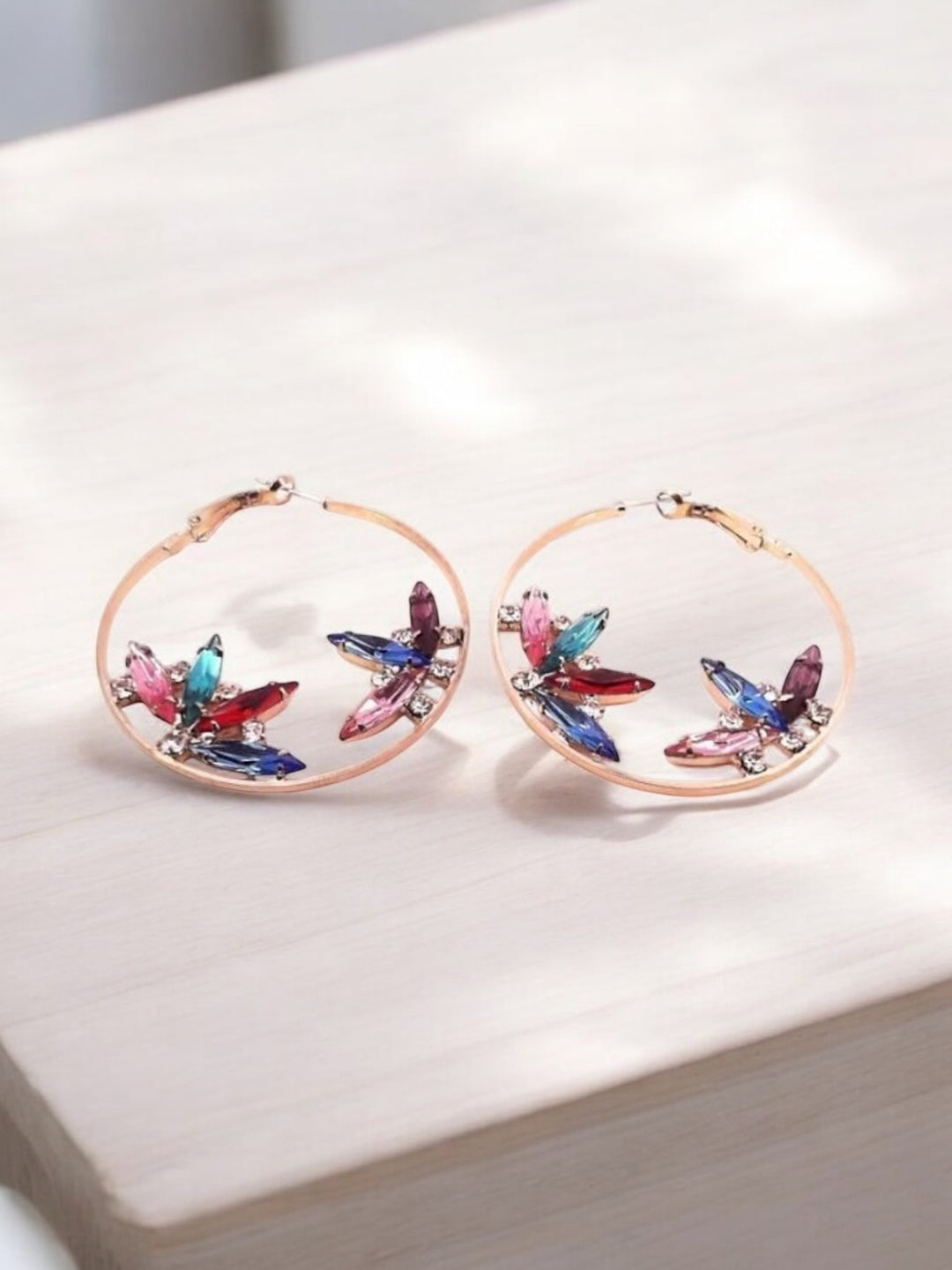 Multi Color Glass Flower Circle Fashion Earrings Earrings