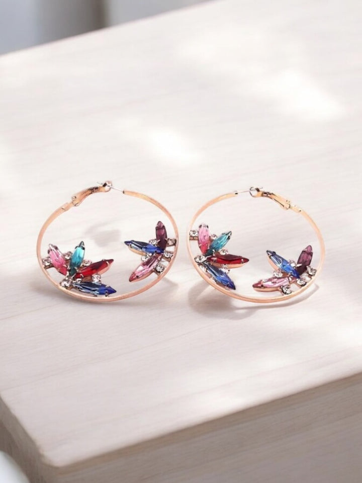 Multi Color Glass Flower Circle Fashion Earrings Earrings